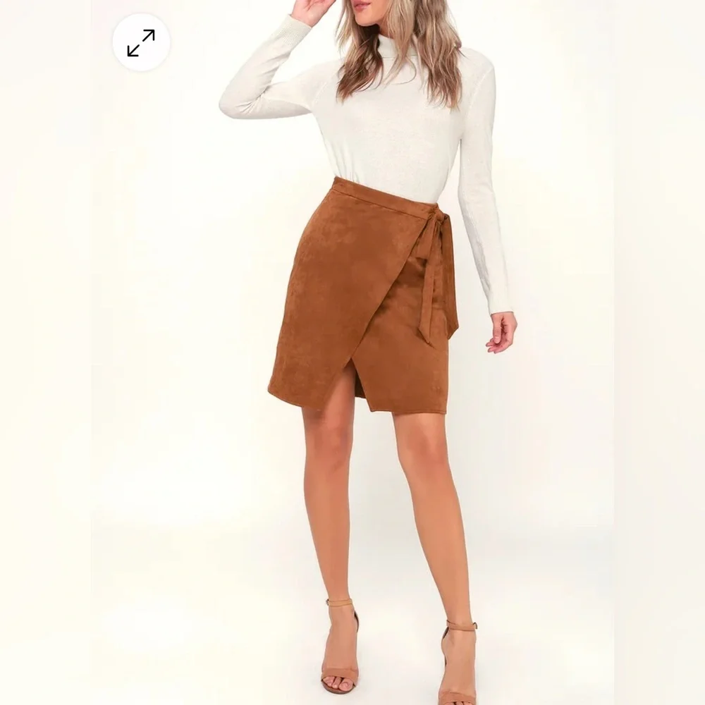 Lulus Light Brown Suede Wrap Skirt - Size Medium